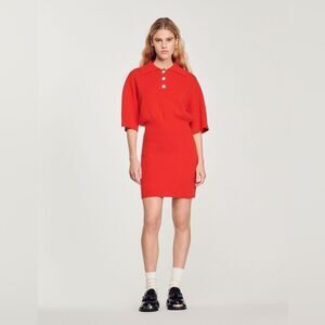 NWT REVOLVE X SANDRO Mendoza red Knitted Polo CASHMERE BLEND Mini Dress MEDIUM